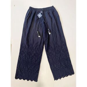 NWT Madison Mathews Wide Leg Eyelet Pant 100% Cotton XL Pull On